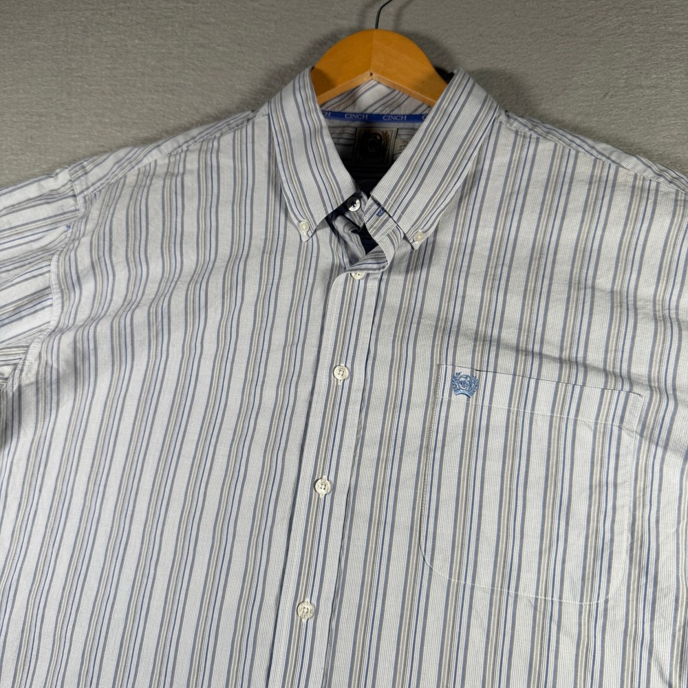 Cinch Mens Blue White Striped Western Button Down Shirt XL MT10321188 - Picture 5 of 13